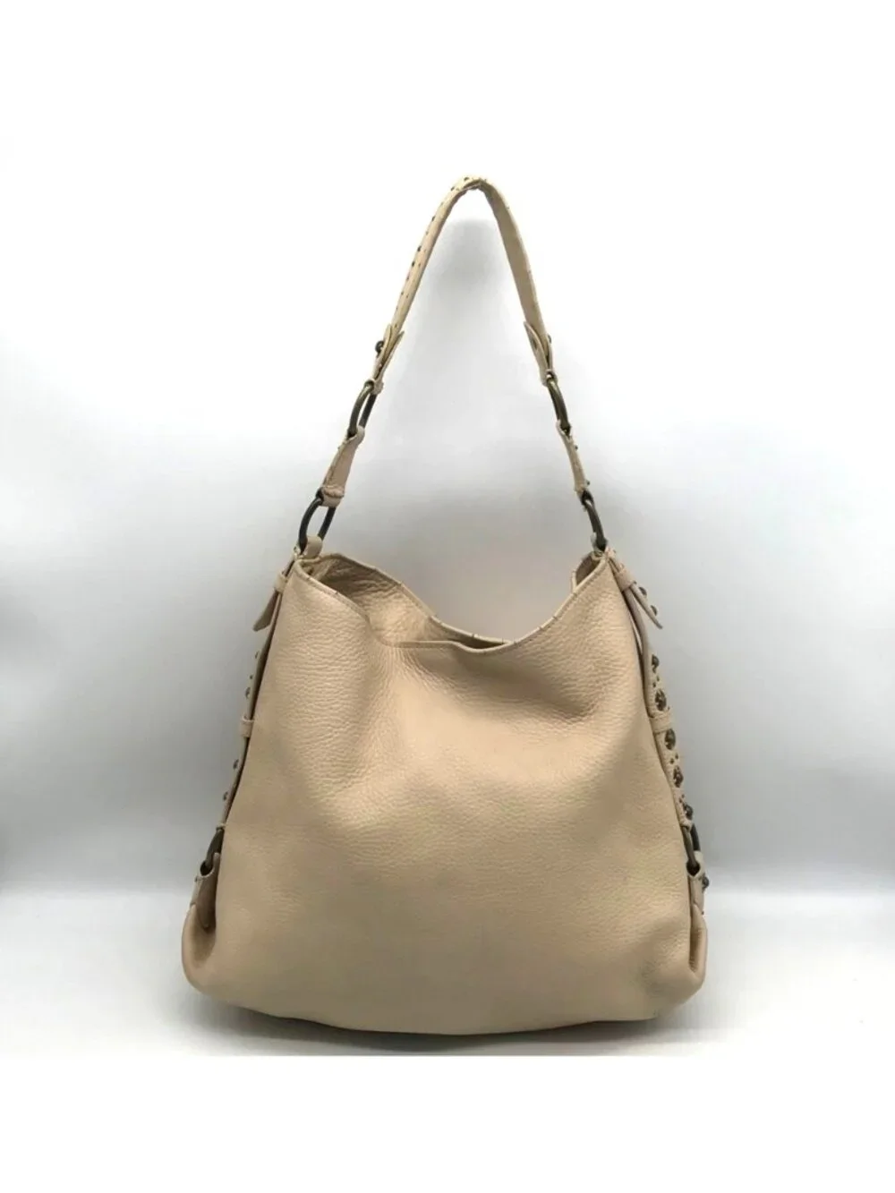 Cole Haan Cream Leather Studded Hobo Bag